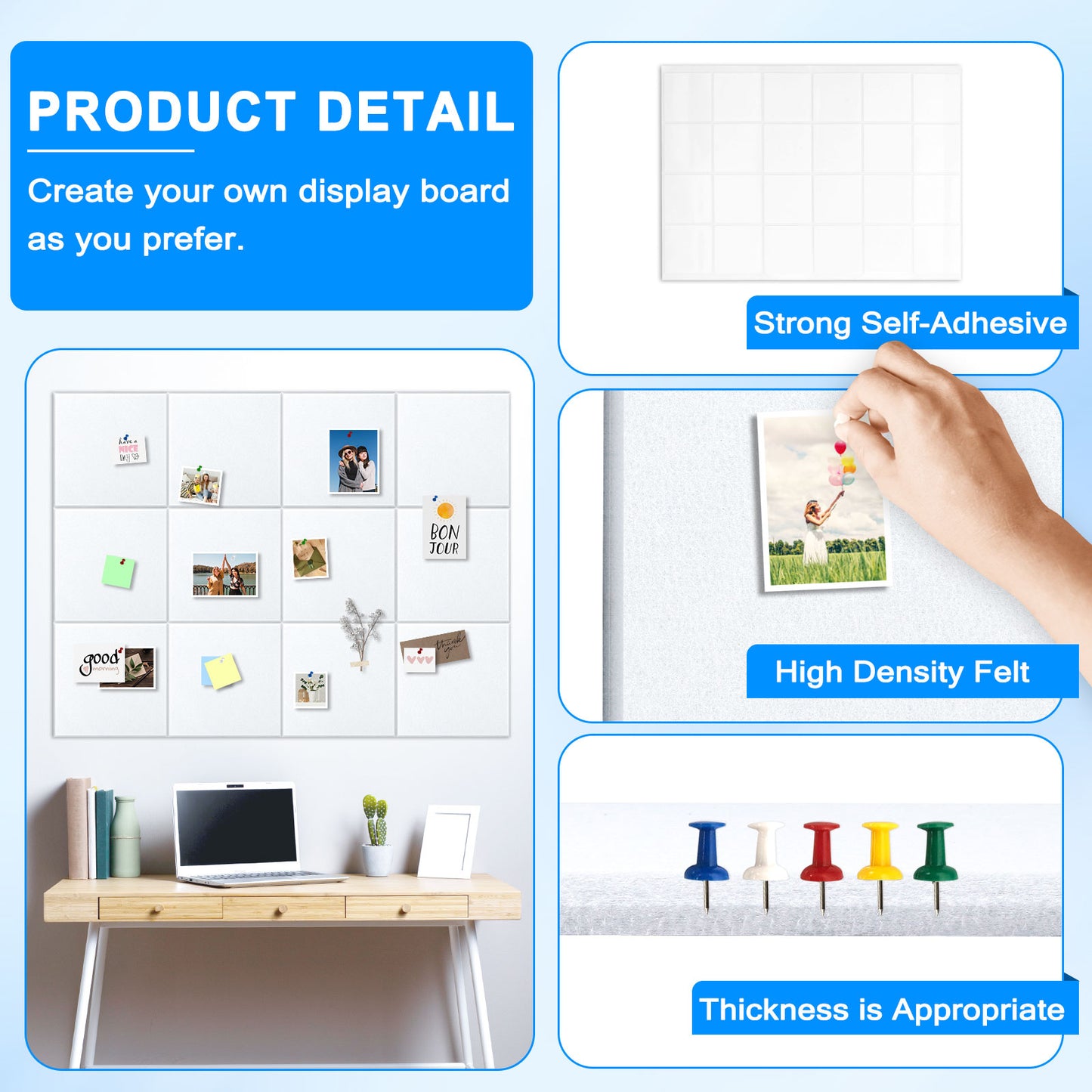 12 Packs White Felt Board Large Cork Bulletin Board Cork Board Wall Tiles