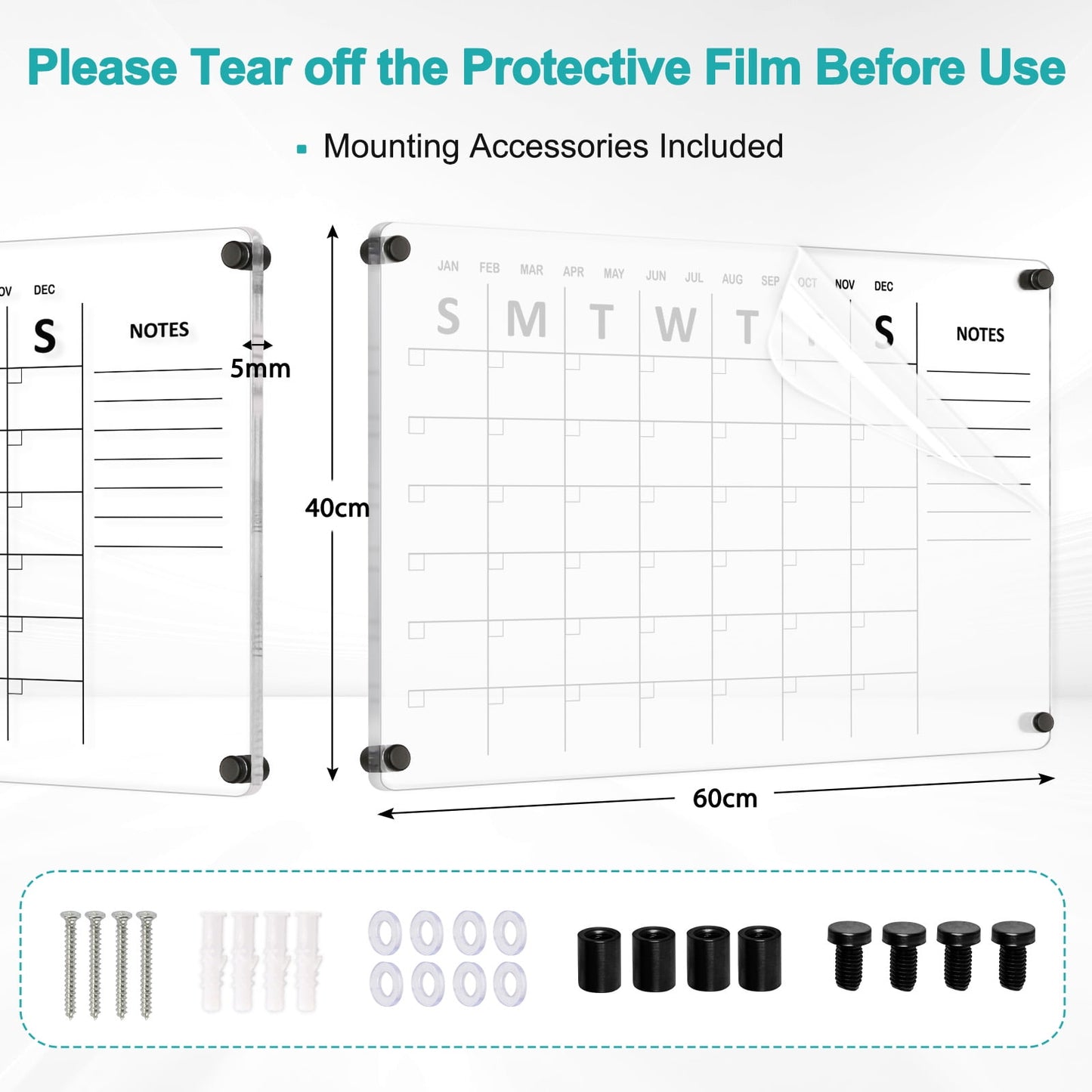 Large Oversize Crystal Clear Acrylic Wall Calendar Dry & Erase Board 24x16 in Monthly Family Calendar