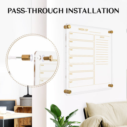 Acrylic Calendar for Wall 12x14 in Ultra Clear Golden Dry Erase Board Weekly Planner Wall Mounted Board