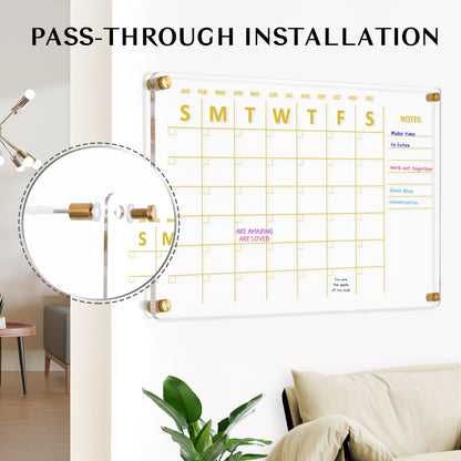 Acrylic Calendar for Wall Whiteboard eekly Clear Dry Erase Board, Wall Hanging Frameless Gold Print