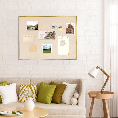 Bulletin Board with Linen Cork Board for Wall Poster Board, Beige