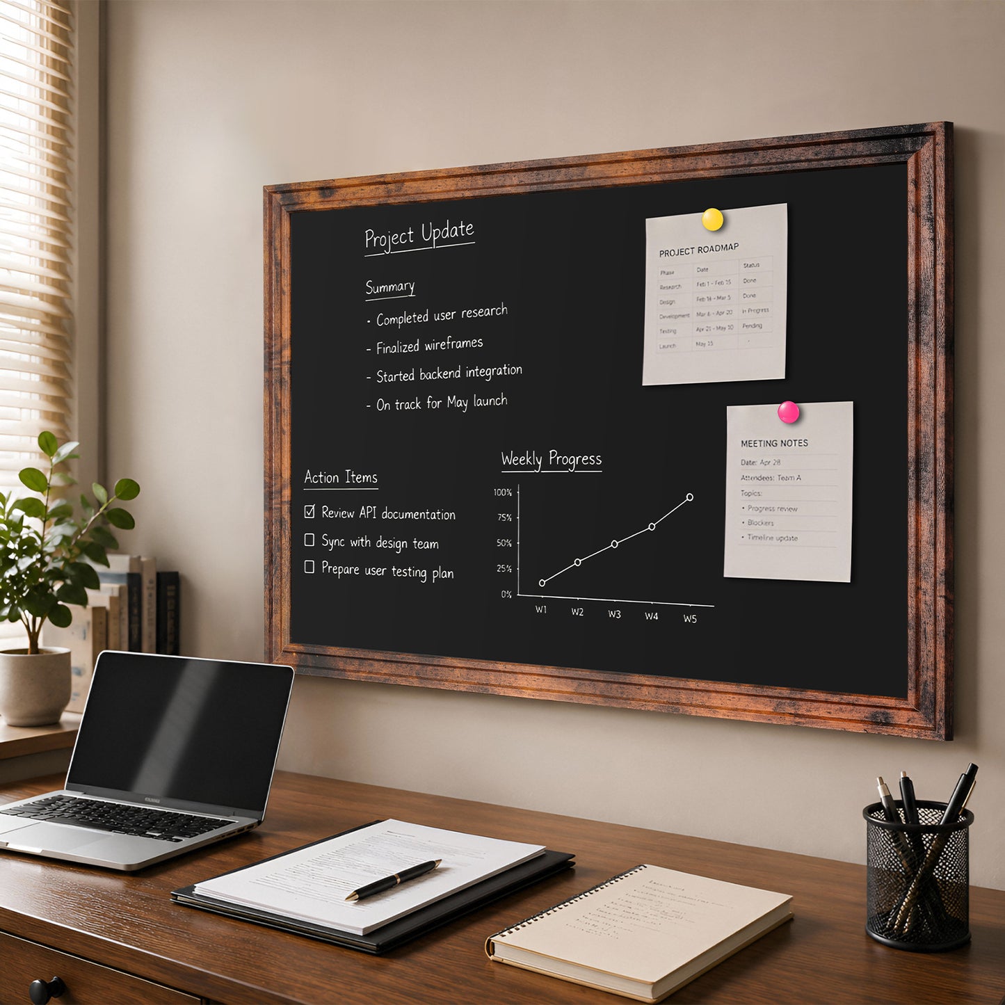 Magnetic Chalkboard 24"x18", 36"x24" Large Blackboard, Hanging Chalk Board for Wall Rustic Blackboard Hanging Chalkboards