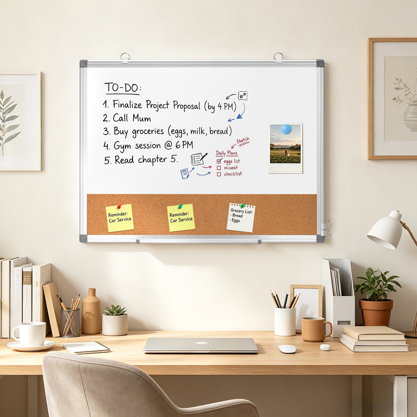 Dry Erase Board Double-Sided Whiteboard Cork Board Combo for Wall,  24" x 18", 36" x 24" Dry Erase White Board Corkboard Combination