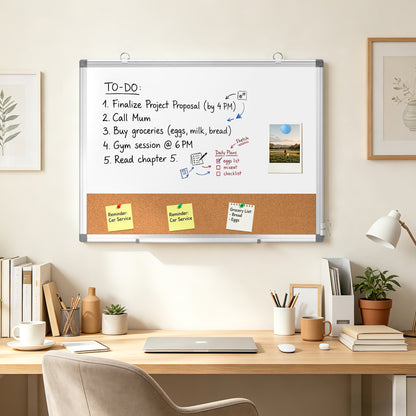 Dry Erase Board Double-Sided Whiteboard Cork Board Combo for Wall,  24" x 18", 36" x 24" Dry Erase White Board Corkboard Combination