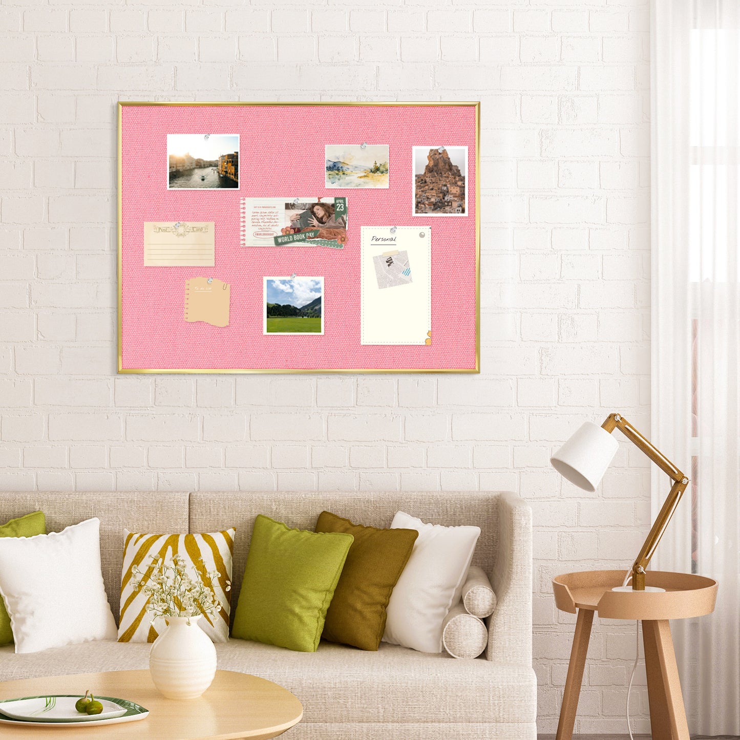 Bulletin Board with Linen Cork Board for Wall Poster Board, Pink