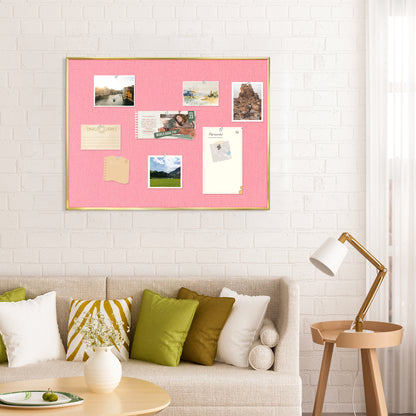 Bulletin Board with Linen Cork Board for Wall Poster Board, Pink