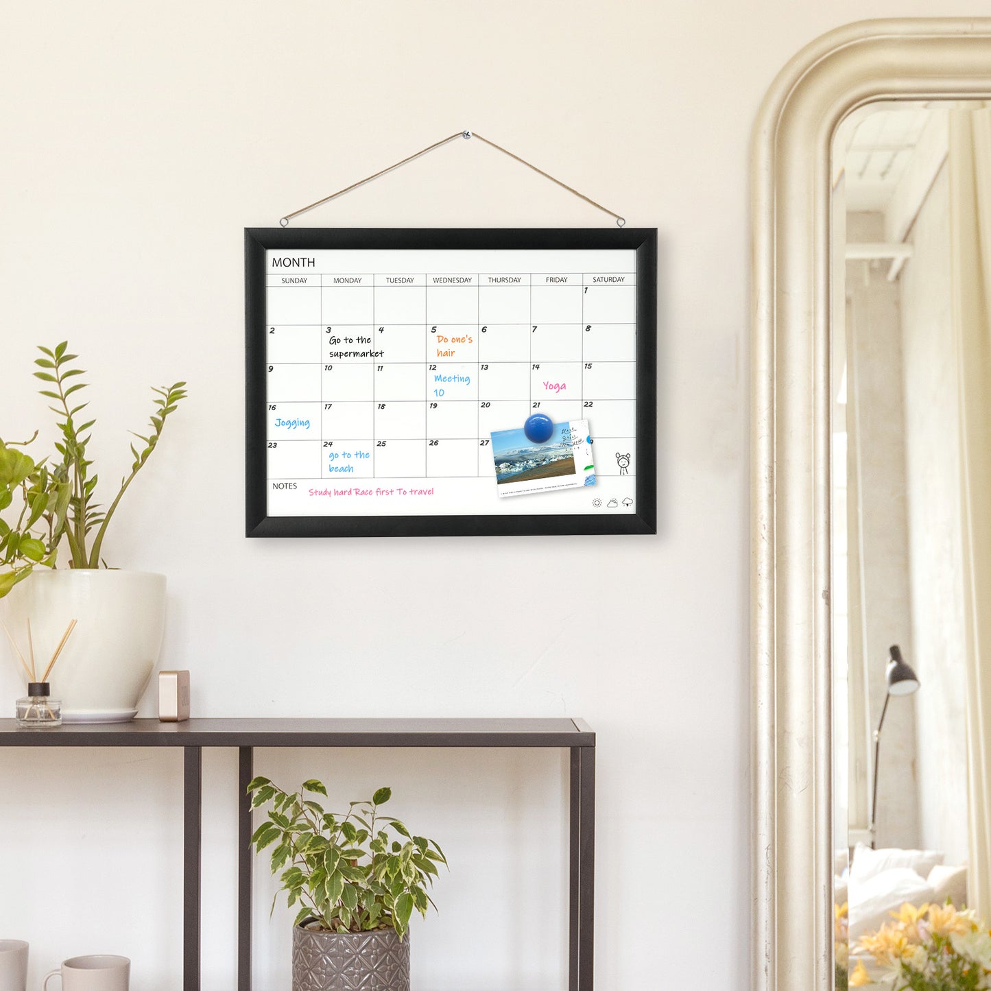 Dry Erase White Board & Monthly Calendar Board, Magnetic Whiteboard for Wall, 16"x12" Hanging Board
