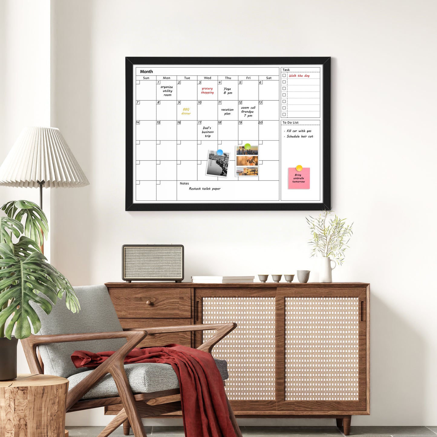Calendar White Board Dry Erase Calendar Whiteboard 24" x 18" Wall Mount Magnetic Whiteboard Monthly Whiteboard