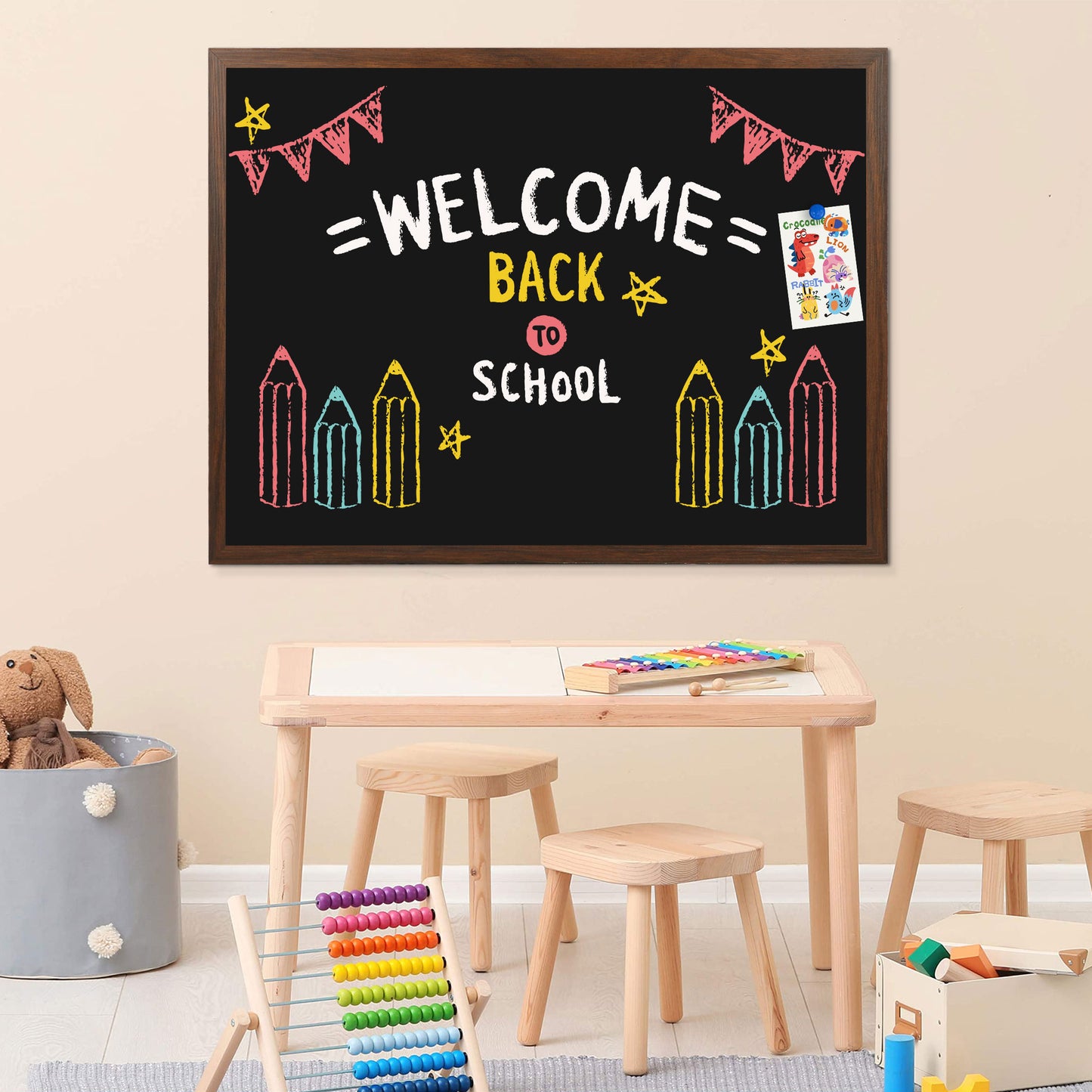 Chalkboard for Wall, Magnetic  Large Chalk Board Menu Board for Kitchen, 2 Markers 8 Magnets