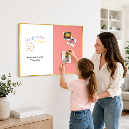 Linen Bulletin Board Whiteboard Combo 24"X18" Dry Erase Cork Board Combo Whiteboard