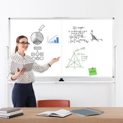 Rolling Whiteboard on Wheels 72"x40" Double-Sided Dry Erase Board with Stand Big White Board with Stand Portable Magnetic Mobile White Board, White