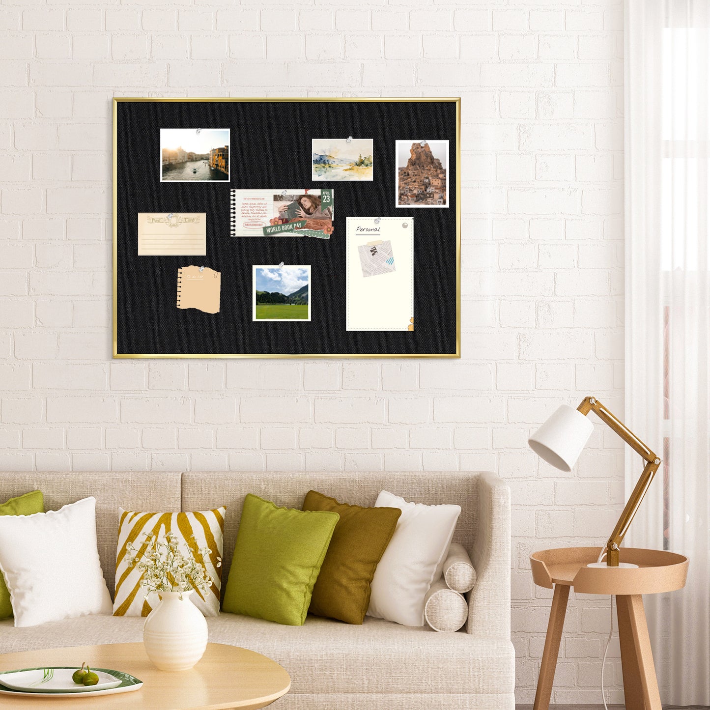 Bulletin Board with Linen Cork Board for Wall Poster Board, Black