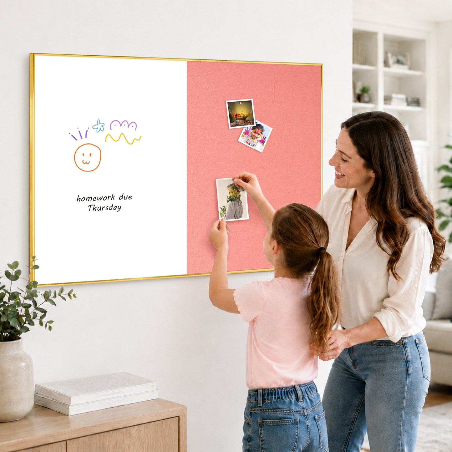 Linen Bulletin Board Whiteboard Combo 24"X18" Dry Erase Cork Board Combo Whiteboard