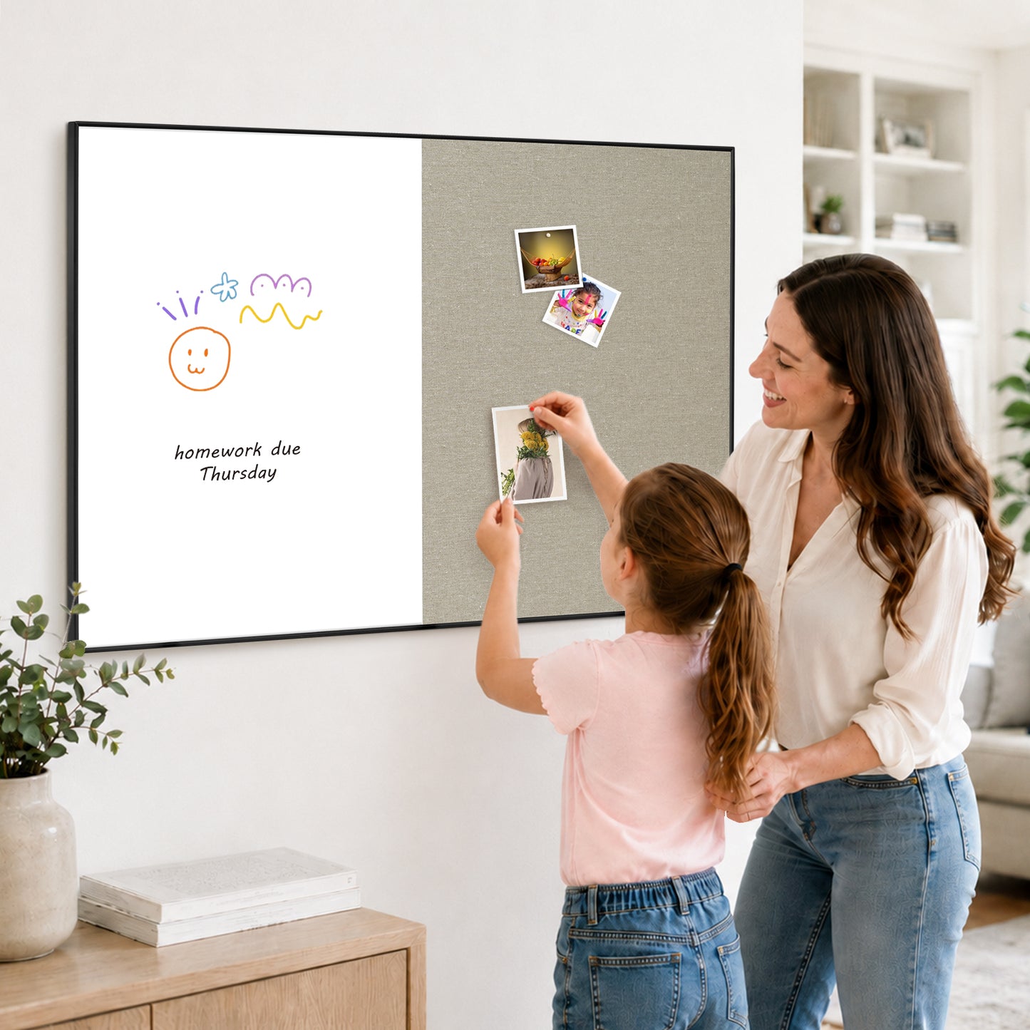 Linen Bulletin Board Whiteboard Combo 24"X18" Dry Erase Cork Board Combo Whiteboard with Grey Linen