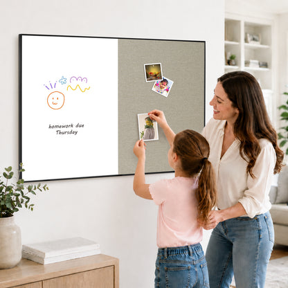 Linen Bulletin Board Whiteboard Combo 24"X18" Dry Erase Cork Board Combo Whiteboard with Grey Linen