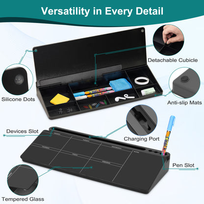 Calendar Whiteboard Desktop Glass Whiteboard with Storage Desk Board Buddy Desk Dry Erase Board