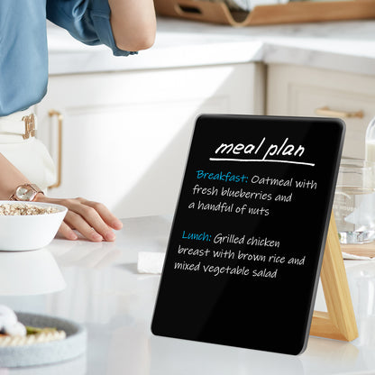 Desktop Black Glass Dry Erase Whiteboard with Reversible Wood Stand Small Whiteboard