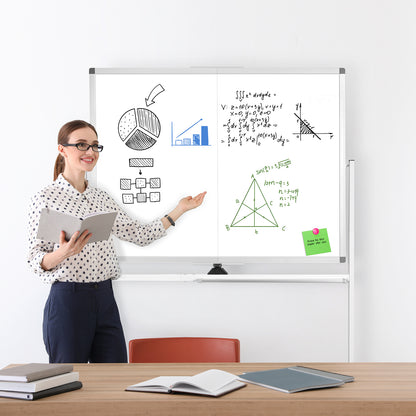 Rolling Dry Erase Board 48 x 36 Double Sided Easel Style Whiteboard with Wheels Mobile Standing White Board with Stand for Office, Classroom & Home, White
