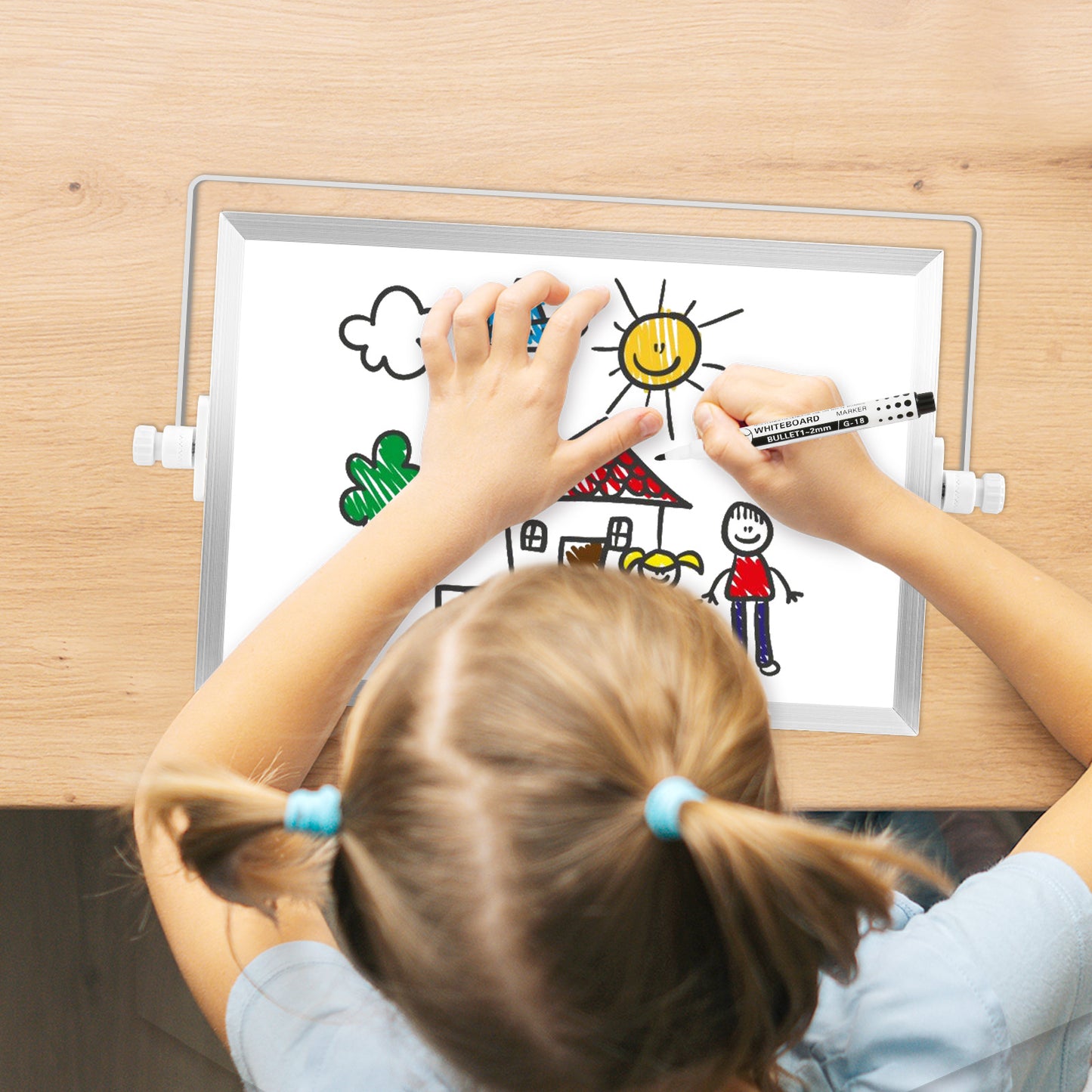 Small White Board with Stand, 12" x 8", Double-Sided with 8 Markers 8 Magnets 1 Eraser- Sliver