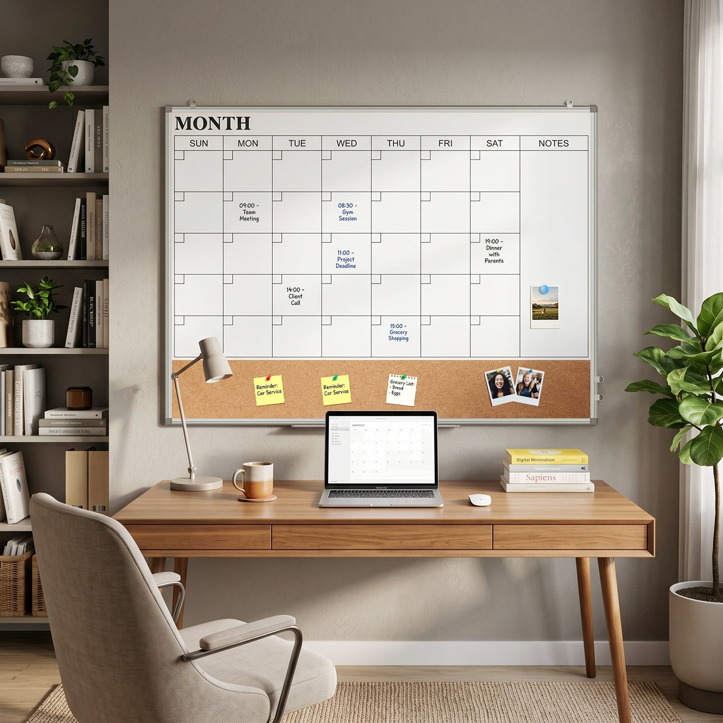 DOLLAR BOSS Calendar Whiteboard Large Dry Erase Board 46.5" X 34.5" Double Sided Magnetic Whiteboard