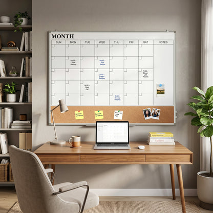 DOLLAR BOSS Calendar Whiteboard Large Dry Erase Board 46.5" X 34.5" Double Sided Magnetic Whiteboard