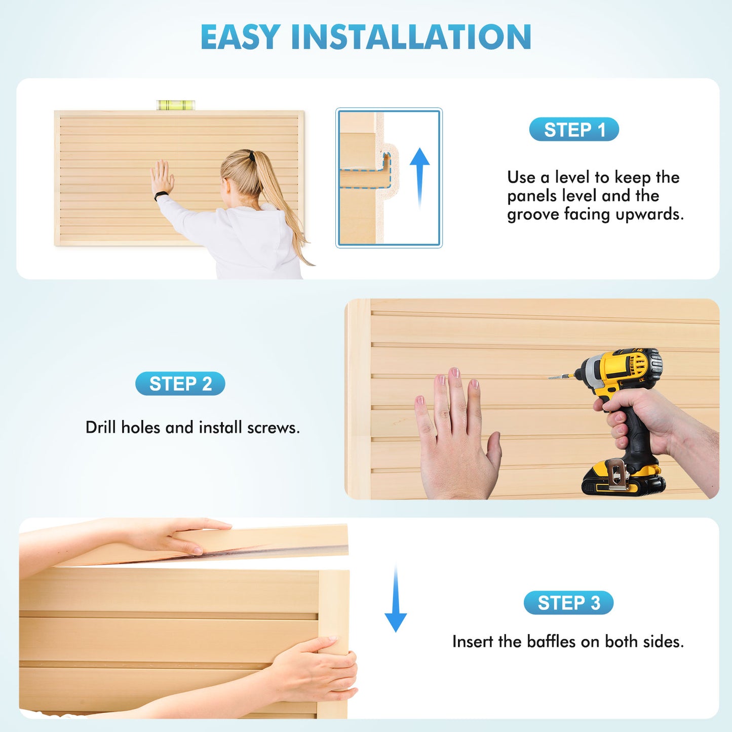 Slatwall Panels 4 ft x 8 ft Horizontal PVC Slatwall Easy Organizer Panels,48" H x 96" L - Pack of 8, Maple