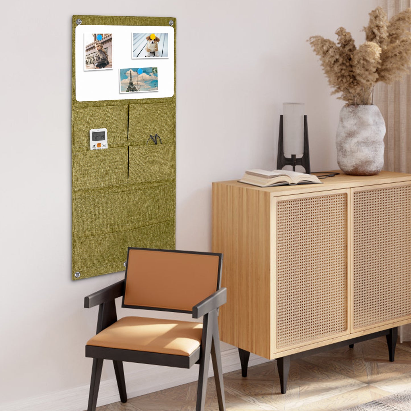 Wall Hanging Organizer Canvas with Whiteboards, Small Dry Erase White Board Wall Hanging Basket with Pockets