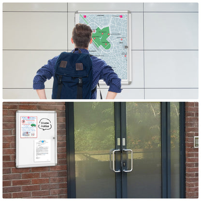 Lockable Notice Board 36"x24" Tamperproof Enclosed Display Board Whiteboard Cabinet, Sliver