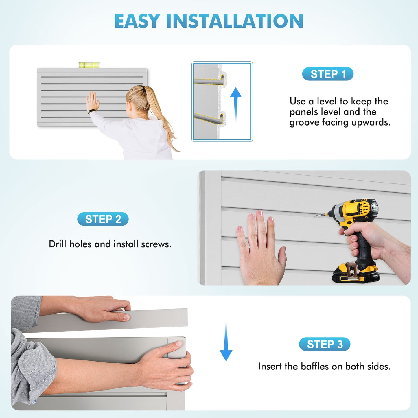 Slatwall Panels 4 ft x 2 ft Horizontal PVC Slatwall Easy Organizer Panels