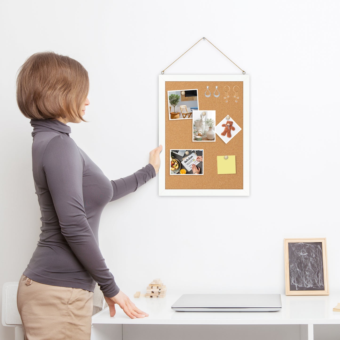 Cork Board Bulletin Board 16x12 Inches Wooden Frame Pin Board