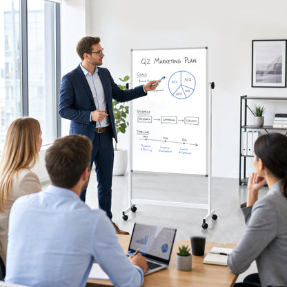 Rolling Whiteboard on Wheels, 48"x32" Height Adjustable Whiteboard Double-Sided Magnetic Dry Erase Board with Stand