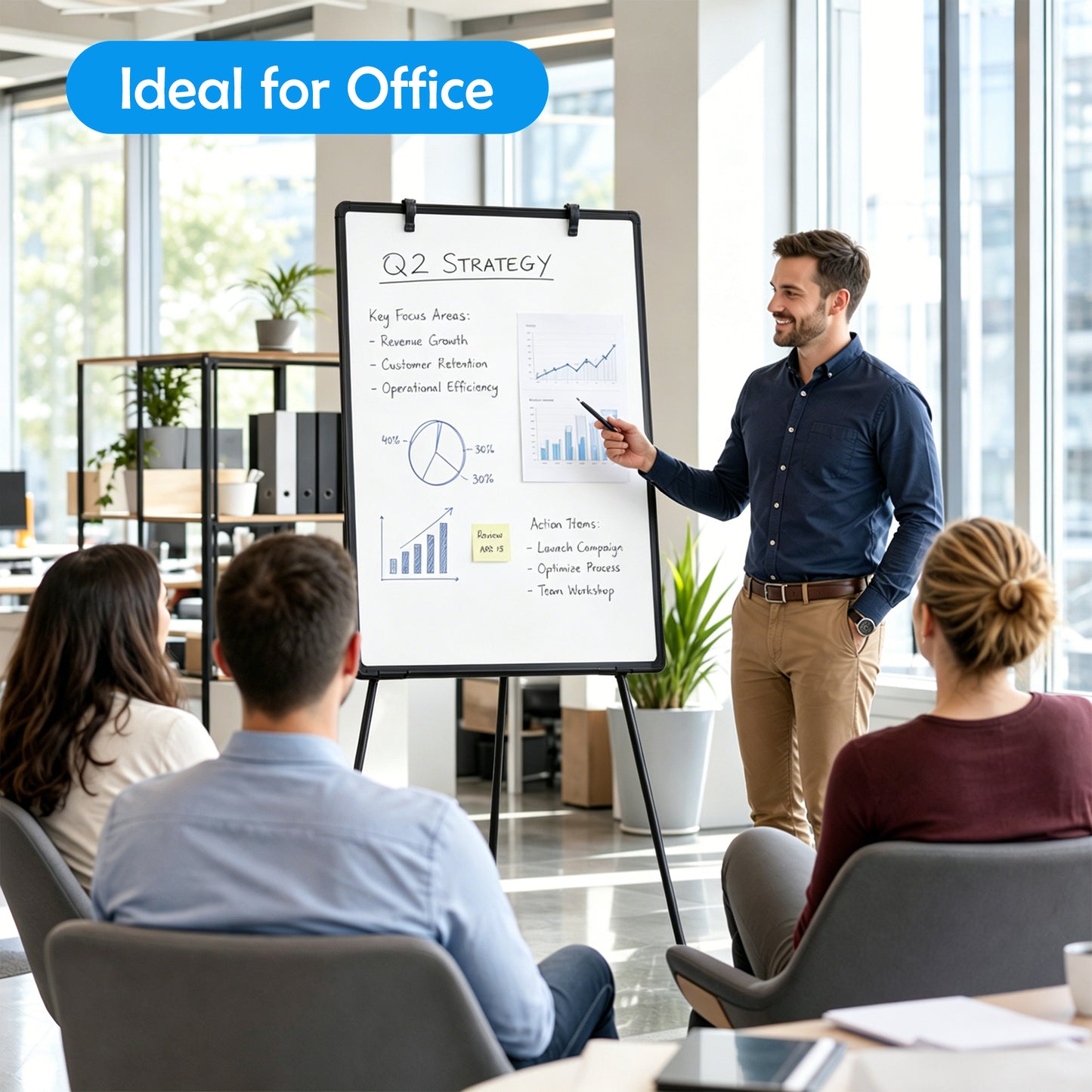 Whiteboard Easel with Stand 36" x 24" Height Adjustable Tripod Stand Portable Magnetic Dry Erase White Board