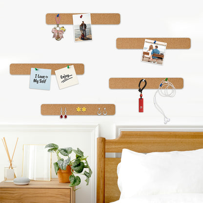 5 Pcs Cork Board Strips, 0.5" Thick, Self-Adhesive 13"x 2" with 30 Pushpins