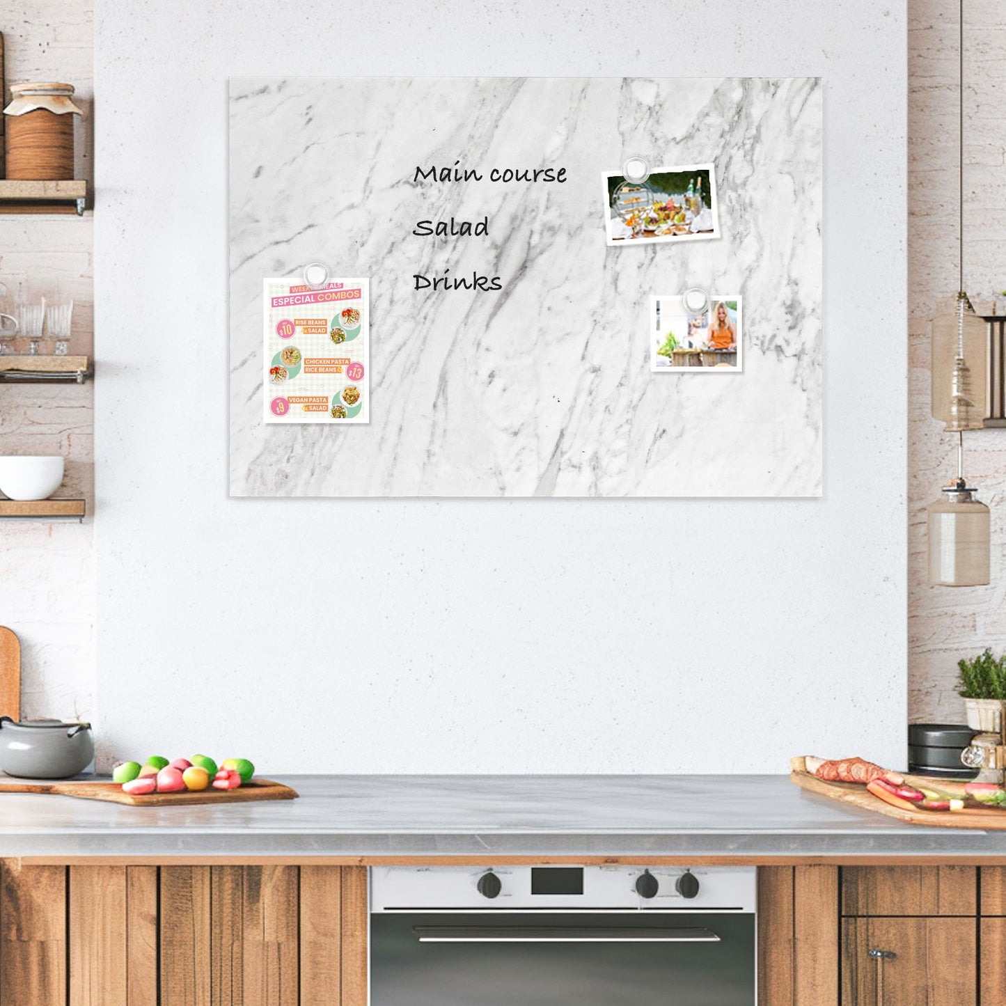 Magnetic Dry Erase Board Decorative White Board for Wall with White Marble Pattern Design