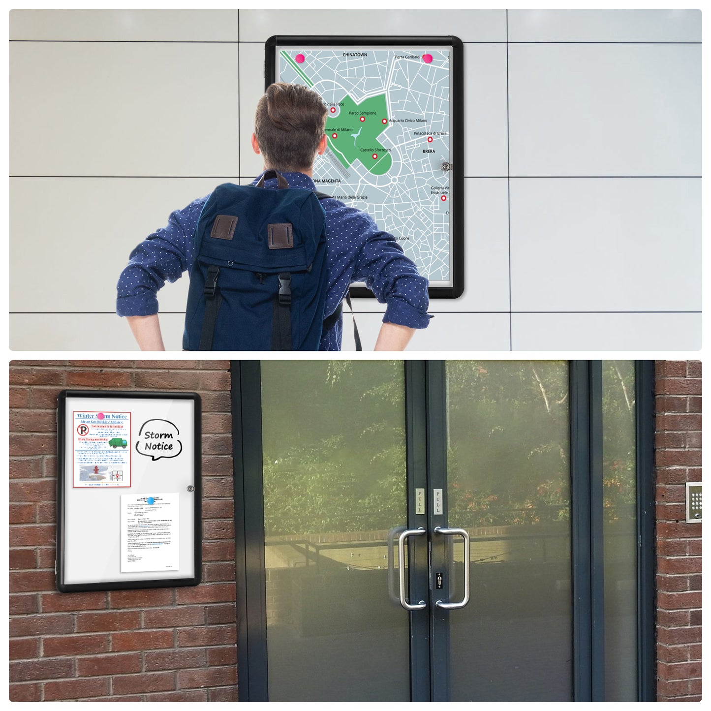 Tamperproof Lockable Magnetic Dry Erase Board 36"x24" Enclosed Notice Board, Black