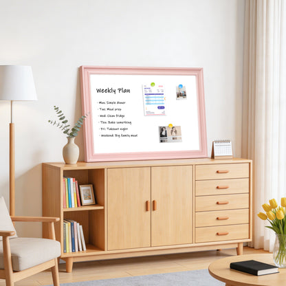 Magnetic Dry Erase Whiteboard Magnetic Whiteboard for Wall, Pink Wooden Framed
