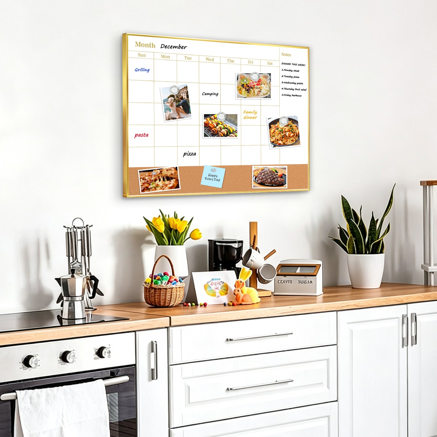 Whiteboard Calendar White Board Magnetic Dry Erase Board Cork Board Combo 16x12 inchs Reusable Monthly Planner for Wall