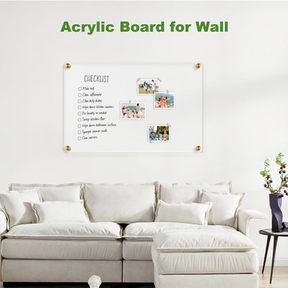 Acrylic Dry Erase Board Clear White Board for Wall Acrylic Writing Board Non-Magnetic Floating Ultra-Thick Dry Erase Board