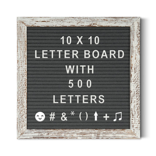 Felt Letter Board 10''x 10'', White Vintage Frame with Stand, 500 Letters, Numbers & Symbols Included, Grey