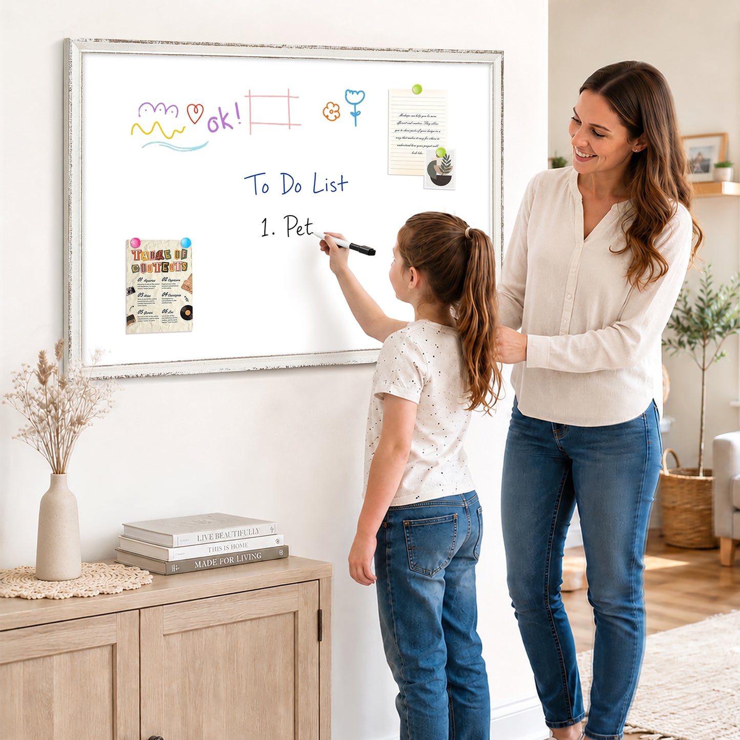 Dry Erase Board 18"x12", 24"x18", 36"x24" Magnetic Whiteboard for Wall White Board with Retro Design White Wooden Frame Wall Mounted Whiteboard