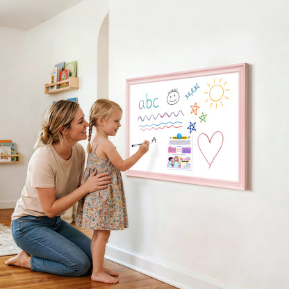 Magnetic Dry Erase Whiteboard Magnetic Whiteboard for Wall, Pink Wooden Framed