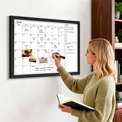 Calendar White Board Dry Erase Calendar Whiteboard 24" x 18" Wall Mount Magnetic Whiteboard Monthly Whiteboard