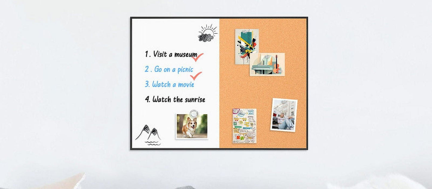 Combination Magnetic Whiteboard Cork Bulletin Board Combo Dry Erase White Board for Wall Cork Pin Board