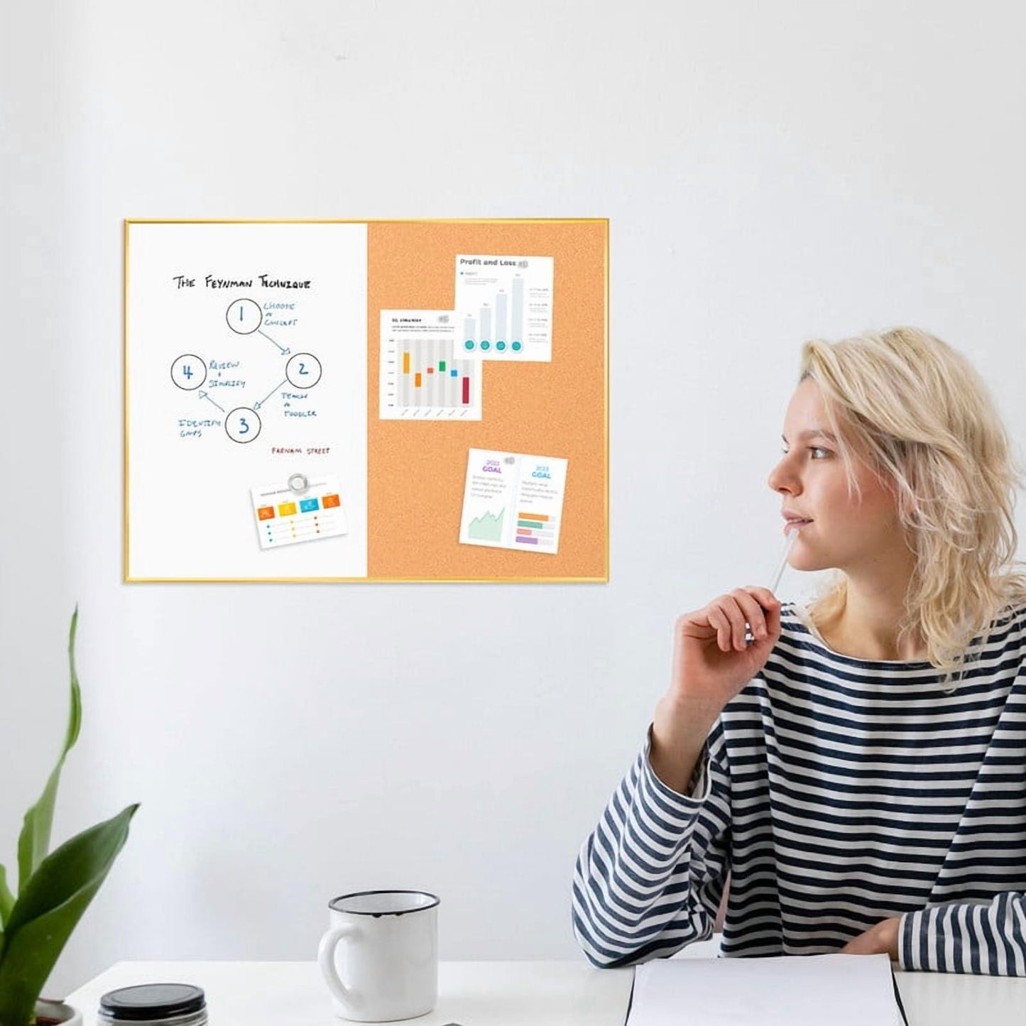 Cork Board Magnetic Dry Erase Board Combo Lage Whiteboard and Bulletin Board Combination Gold Frame