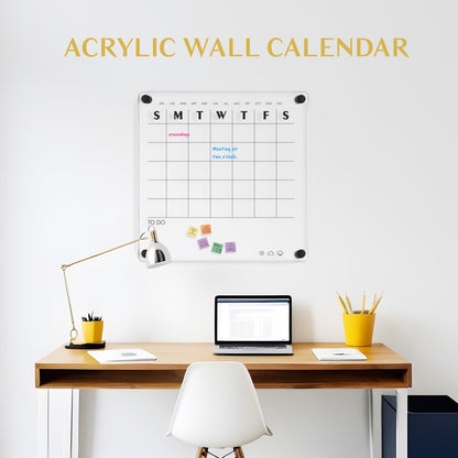 Reusable Acrylic Wall Calendar Clear Acrylic Monthly Wall Mounted Calendar Non-Magnetic 12x12 in Month Planner Memo Board