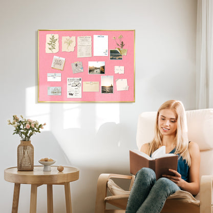 Bulletin Board with Linen Cork Board for Wall Poster Board, Pink
