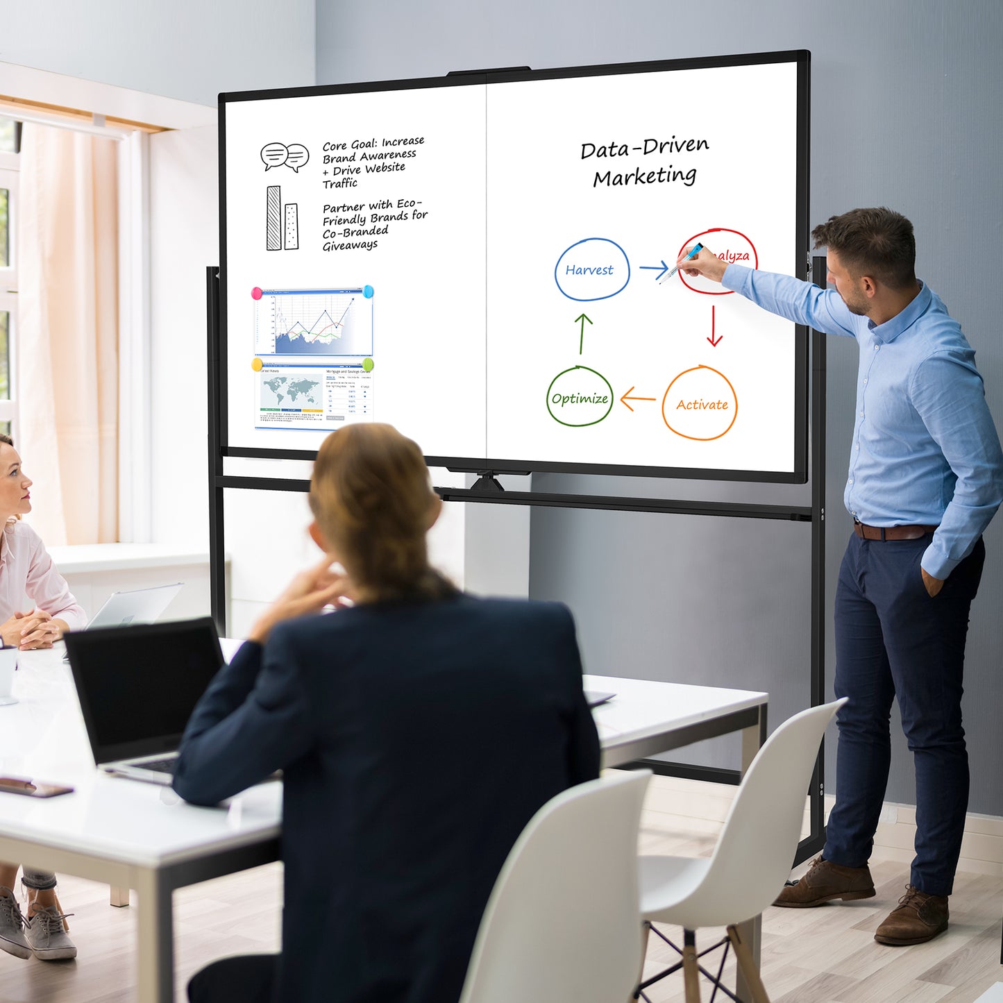 Rolling Whiteboard on Wheels 72"x40" Double-Sided Dry Erase Board with Stand Big White Board with Stand Portable Magnetic Mobile White Board, Black