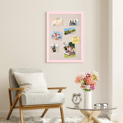 Pink Bulletin Board Pink Cork Board with Linen, Wood Framed 18"x 24" Corkboard Bulletin Board for Wall Decor