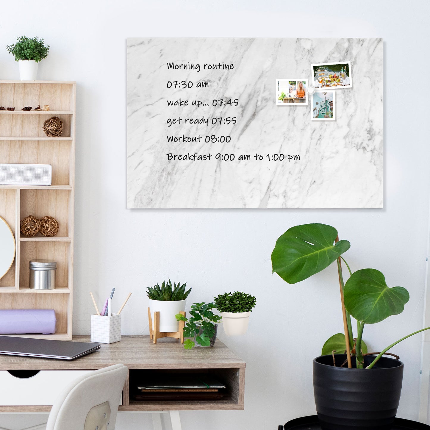 Magnetic Dry Erase Board Decorative White Board for Wall with White Marble Pattern Design