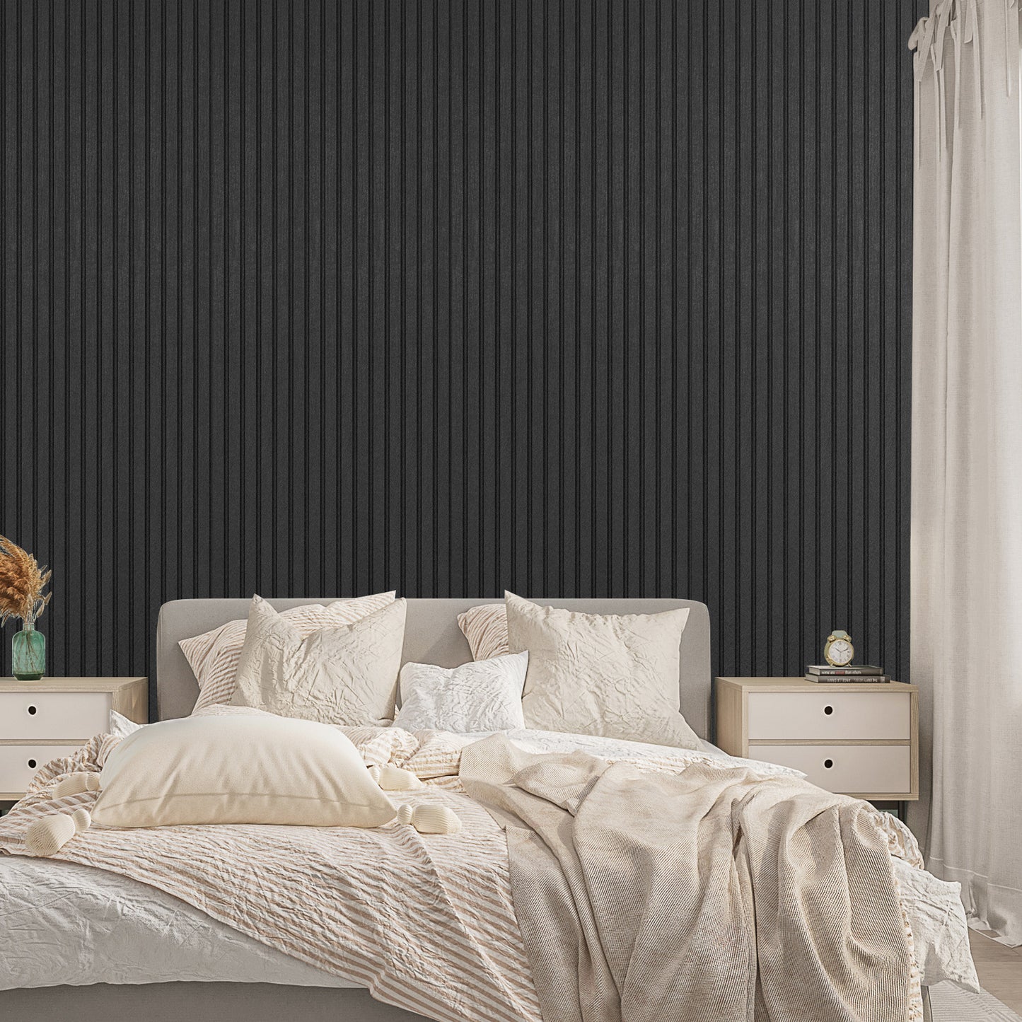 Slat Acoustic Panels Acoustic Panels, Decorative Sound Proof Felt Panels, Slat Wall Panels for Wall Decor Sound Absorbing Panel, Black